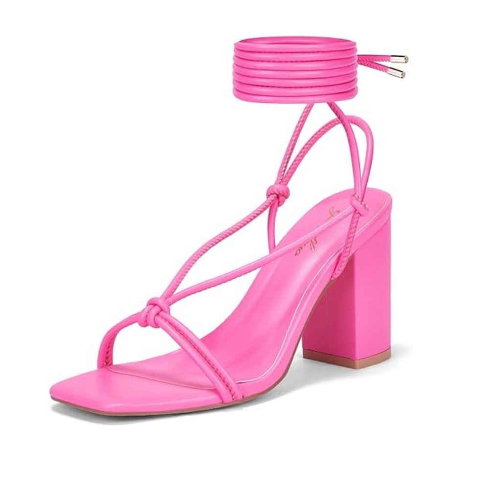 Square Toe Lace up Chunky High Heel Sandals - Size 8.5 *NEW*